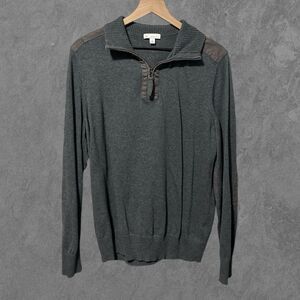 GAP | Gray & Brown Quarter Zip Pullover Elbow Patch Ribbed Sweater Size L